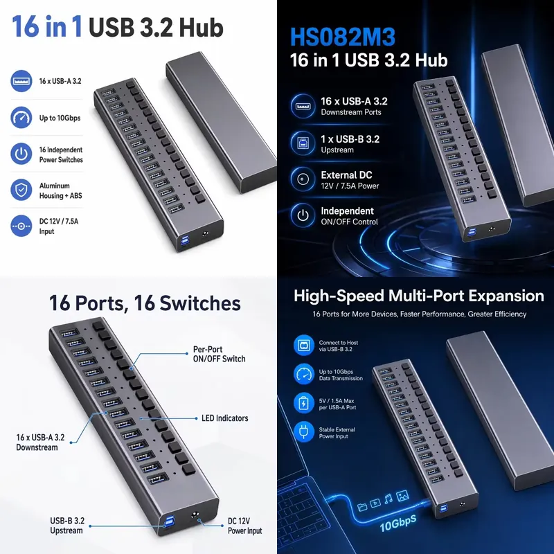Multi Port Usb Hub - AP01 for 16-Port Powered USB 3.2