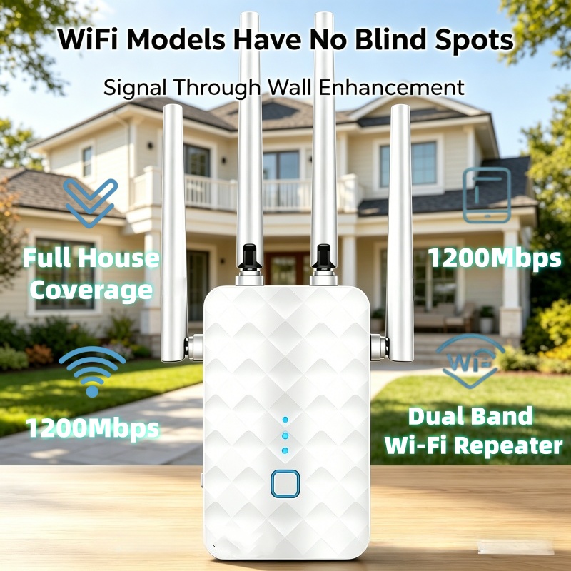 Wifi Range Extender - 1200Mbps WiFi Repeater Wireless 2.4G/5GHz Dual